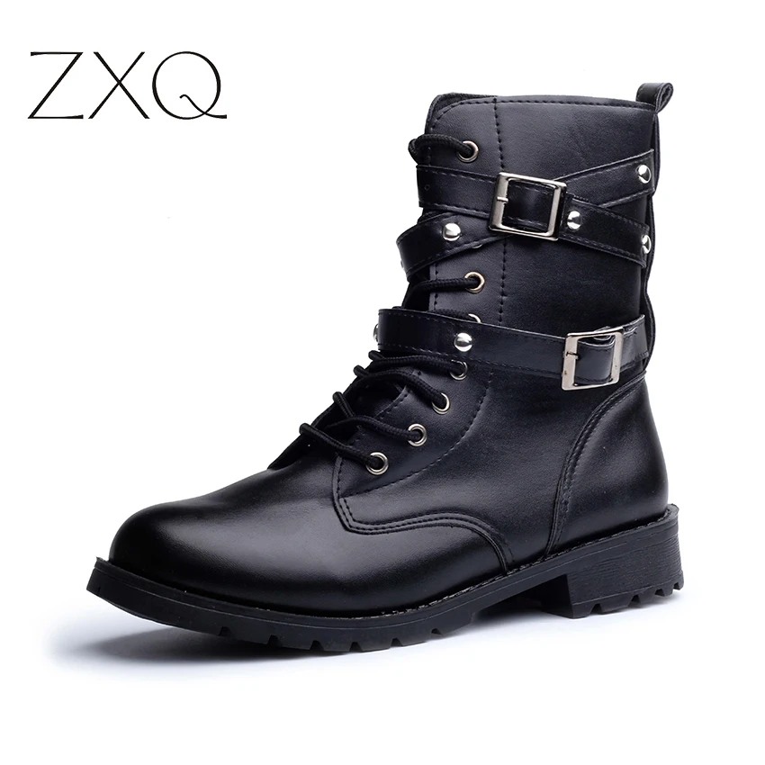 Billig Heißer Verkauf Mode Frauen Motorradstiefel Damen Weinleseniet Kampfarmee Punkgoth Ankle Schuhe Biker Leder Herbst frauen stiefel