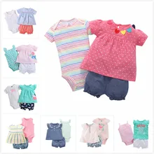 Комплект одежды из 3 предметов для маленьких девочек, лето, боди для маленьких девочек+ топы+ шорты, мягкие хлопковые комплекты одежды для детей
