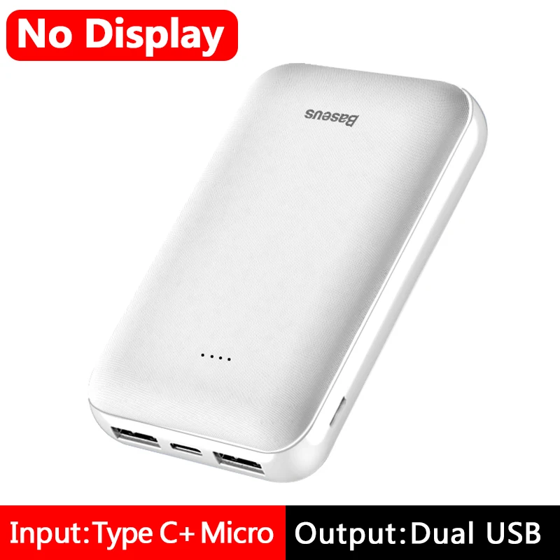 No Display White Baseus мини 10000 мАч Внешний аккумулятор USB C PD повербанк lcd 10000 мАч Внешний аккумулятор для iPhone Xiaomi портативное Внешнее зарядное устройство - Цвет: No Display White