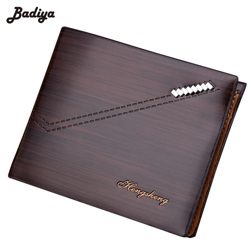 

New RFID Men's Short Wallet Cross Section Wood Pattern Bifold PU Leather Multi-Card Holders Male Purse Anti Degaussing Wallets