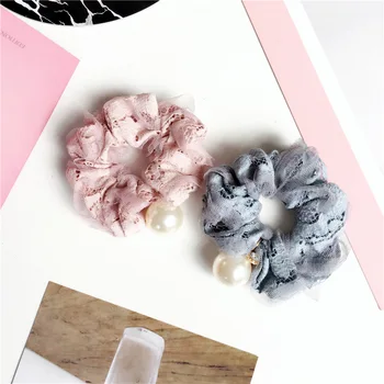 

Fashion Girls hair accessories Sweet lace flower pearl headband rubber band elastic hair bands simple Black headband