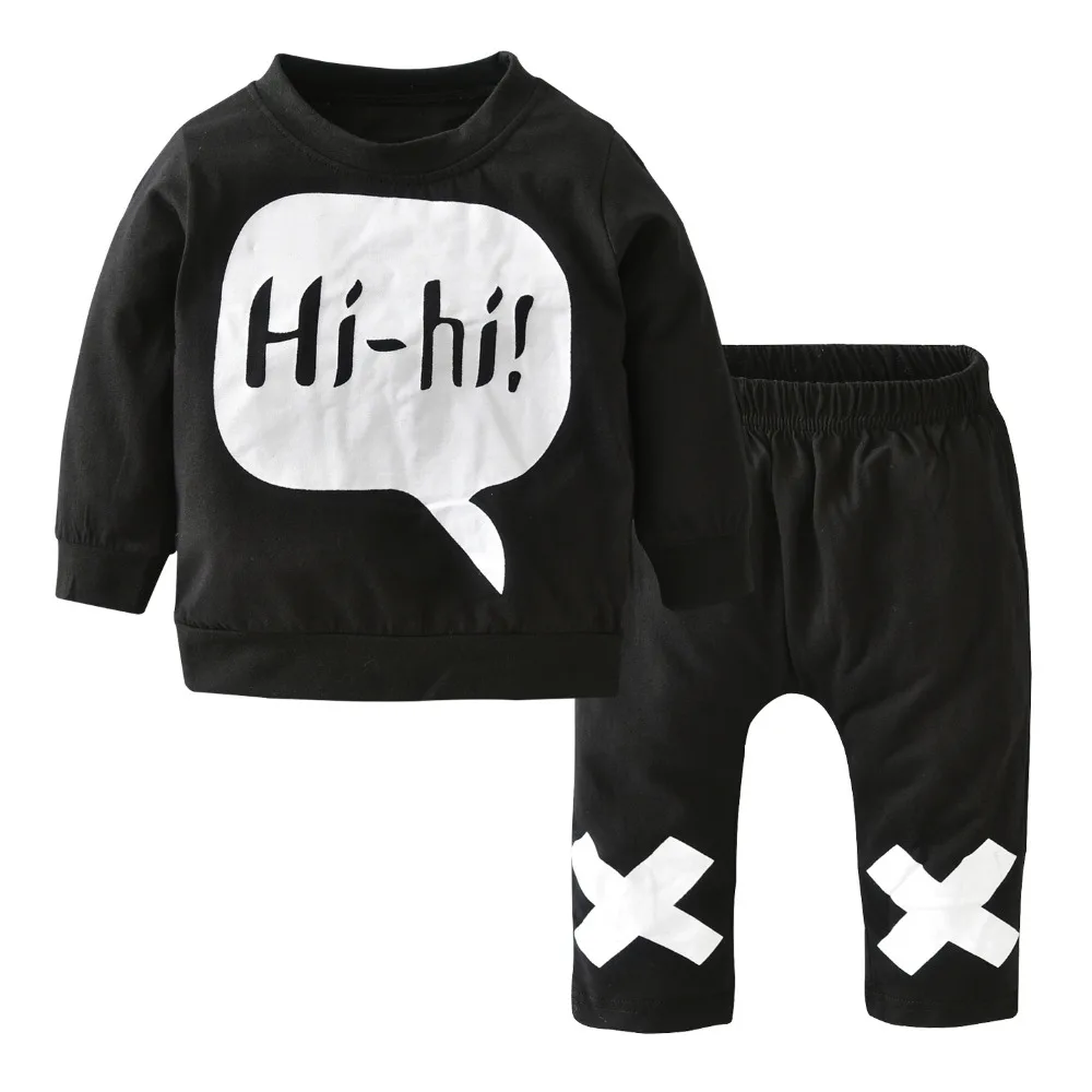 Осенняя одежда для маленьких мальчиков комплект хлопковой одежды для маленьких девочек, футболка с длинными рукавами+ штаны, костюм из 2 предметов для новорожденных Одежда для младенцев