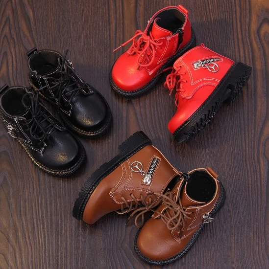 Г. осенне-зимние Бархатные ботинки для девочек модные кожаные ботинки в британском стиле детские ботинки водонепроницаемые зимние ботинки обувь для мальчиков