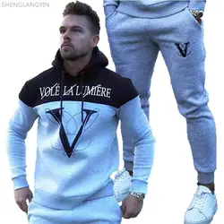 SHENGLANGYIN новые спортивные облегающие комплекты для мужчин s Jogger Gyms модный спортивный костюм мужской спортивный костюм толстовки + брюки