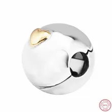 Классический принт логотип бусины с 14 K золотым сердцем для женщин ювелирных изделий DIY Fit PANDORA Подвески Серебро 925 в CL038K