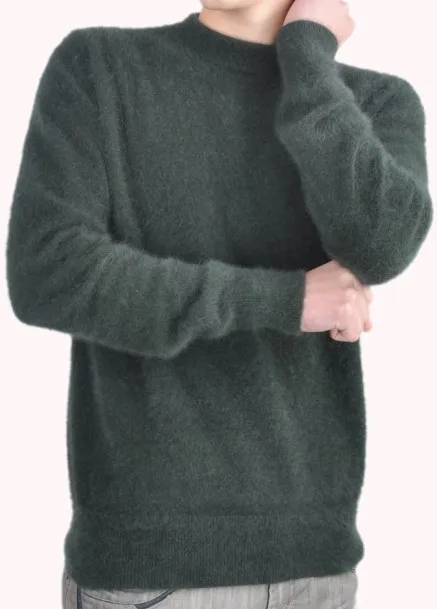 Зимний Одноцветный норковый кашемировый свитер с круглым вырезом, Мужская одежда, толстый свитер, верхняя одежда, мужской большой свитер