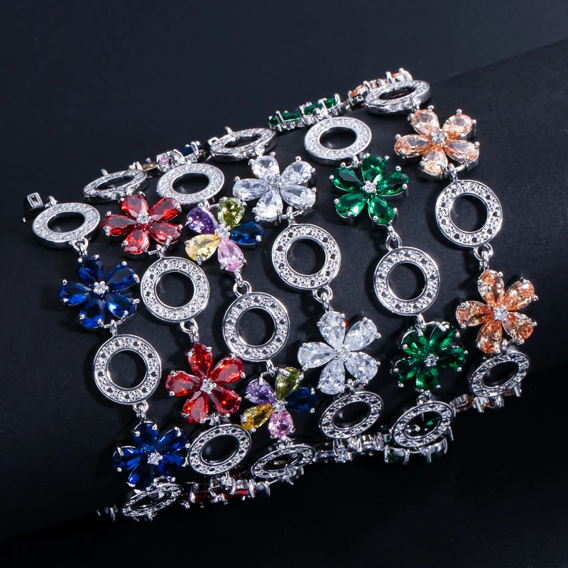 CWWZircons сверкающий кубический цирконий Установка цветок круглой формы модный браслет для невесты ювелирные изделия для женщин CB034