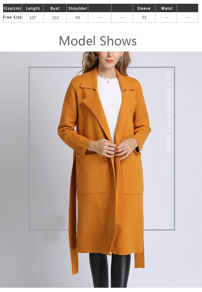 HCYO 2018 New Autumn Casual Women Jacket with Sashes Cardigan solid Coats Slim-fitting Female Oversized Multiple Long Sweater (1)