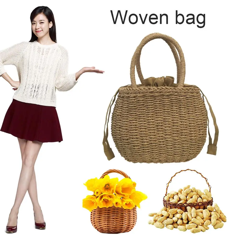 Плетеная круглая сумка ручной работы из ротанга, винтажная, Ретро стиль, соломенная веревка, вязаная сумка-мессенджер, корзина для хранения, женская сумка, свежая бумага, летняя сумка