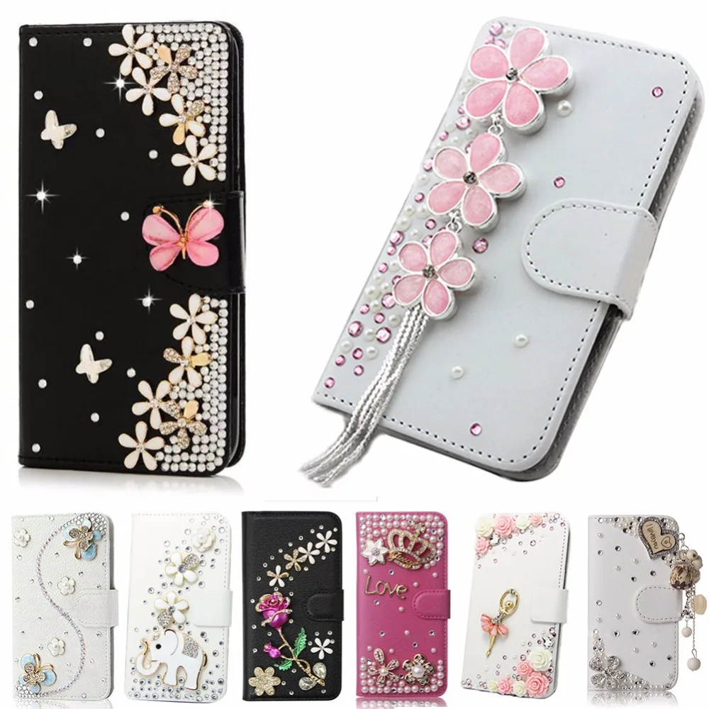 

Unique&Beautiful Card Slots Phone Case For LG K10 2017 EU version Crystal Diamond PU Leather 3D Handmade Wallet Stand Flip Cover