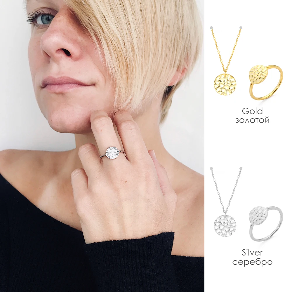 e-Manco Trendy Jewelry Set For Women 925 Sterling Silver Stud Necklaces With Geometric Rings Pendant Necklace Fine Jewelry