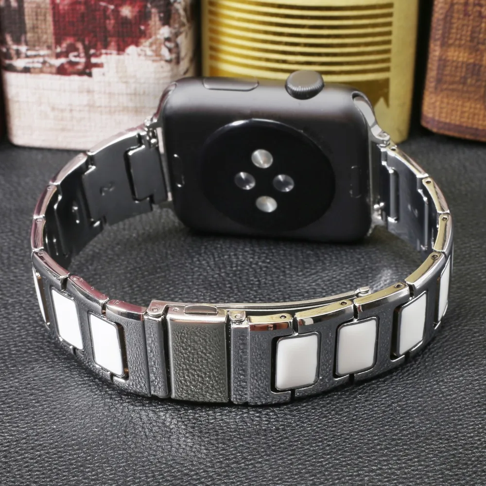 Steel Stainless With Ceramic Watchband For Apple Watch Bracelet 1 2 3 4 Series 40mm 44mm 38mm 42mm Band Popular Smart Strap