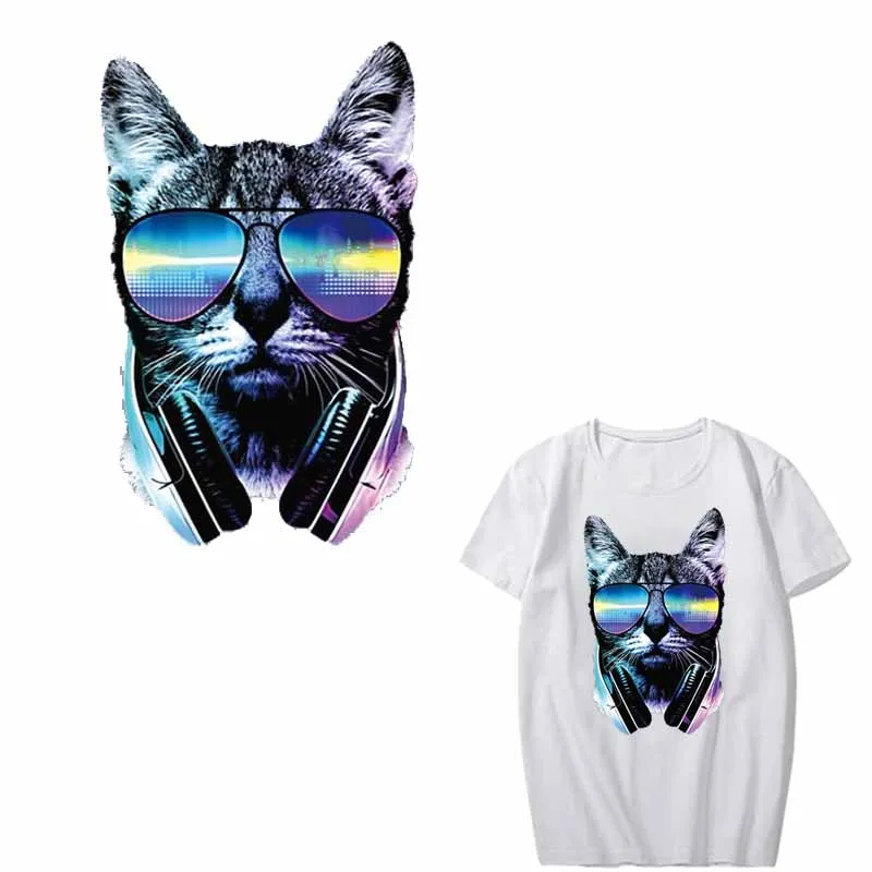 

Iron on Music Cat Patches for Clothing Heat Transfer Vinyl Stickers Print on T-shirt Dresses Applique Animal Patch Thermal Press