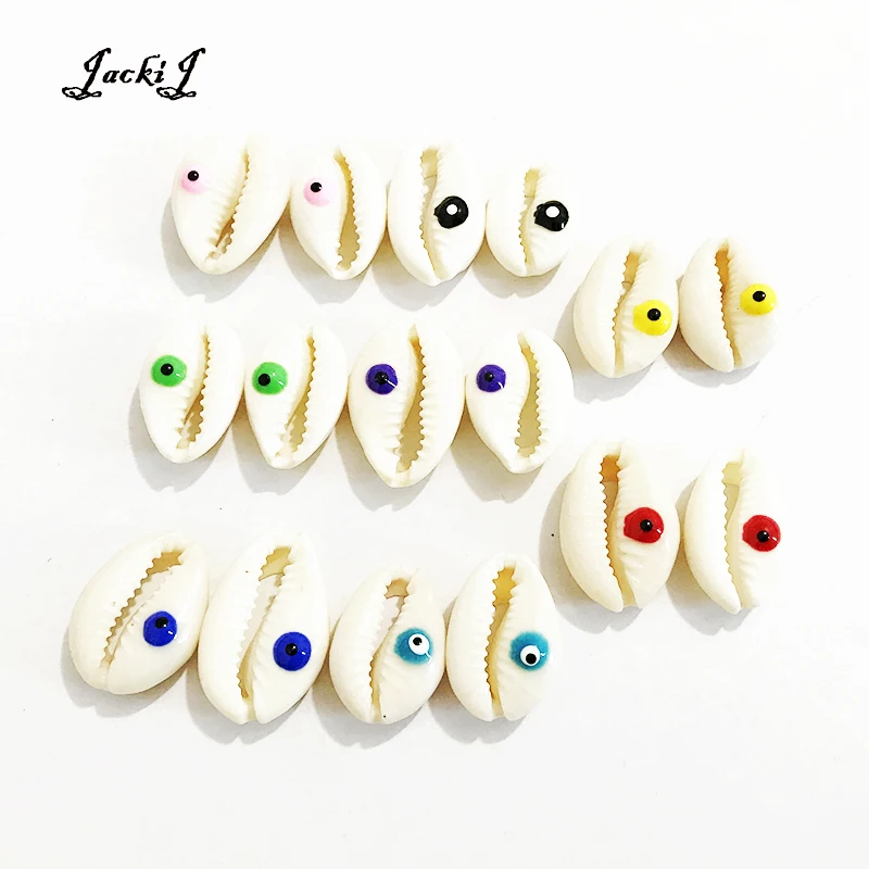

Natural Cowrie Sea Shell Loose Beads Enamel Eye Pattern Conch Charm for Handmade DIY Jewelry Connector Wholesale 12pcs/Lot PD002
