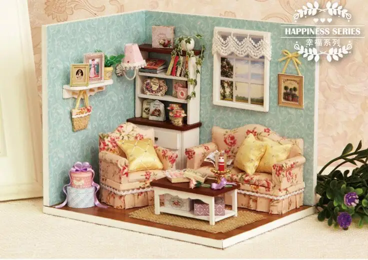 

Diy Doll House miniatura 3D Wooden Dollhouse miniature Furniture For Children Toys dolls houses Building Model H007