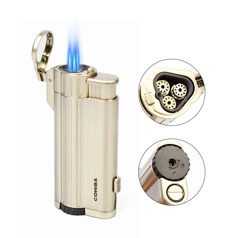 

New Arrival COHIBA 3 Torch Jet Flame And Cigar Punch Butane Gas Lighter, Three Color Cigar Lighter Cigarette Lighter