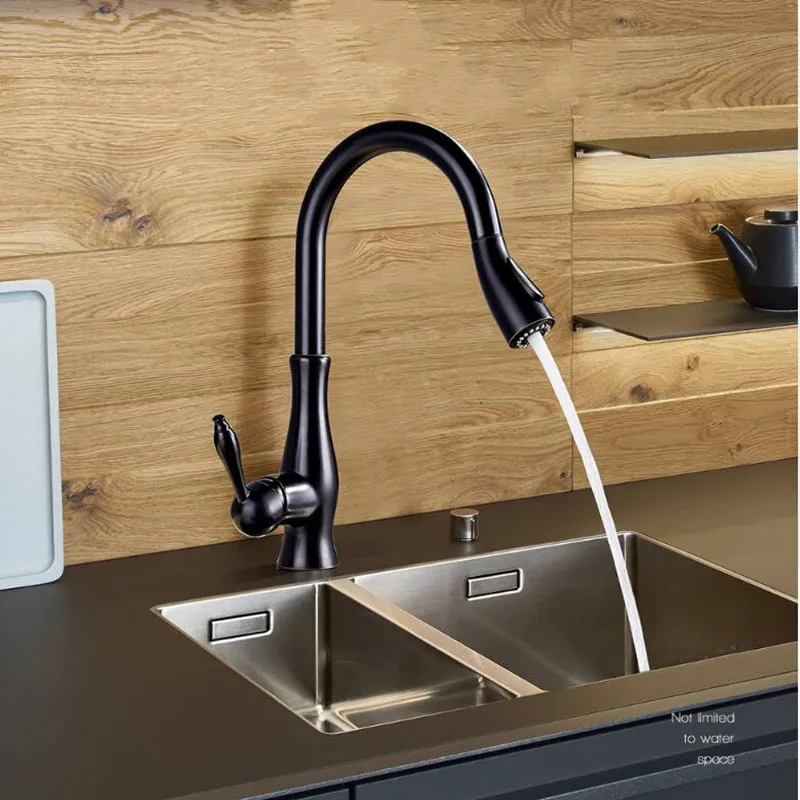 Смесители для кухни черный/хромированный латунный кухонный кран в форме вазы Выдвижная кнопка для переключения флеш на 360 градусов вращающийся смеситель для раковины