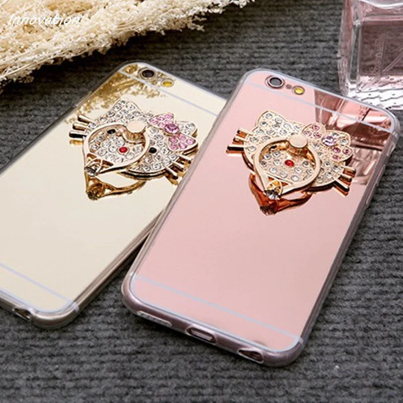 

Innovation Soft Luxury Cute TPU Back Phone Cases For iPhone 6 Case 8 X 6s Plus 5 5s 7 Mirror Cover Ring Holder Stand Capa Coque