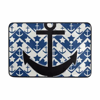 

Blue Background Black Boat Anchor Bathroom Mat Quick-drying Water Absorption Bath Mat Bathroom Door Mat Magical Design