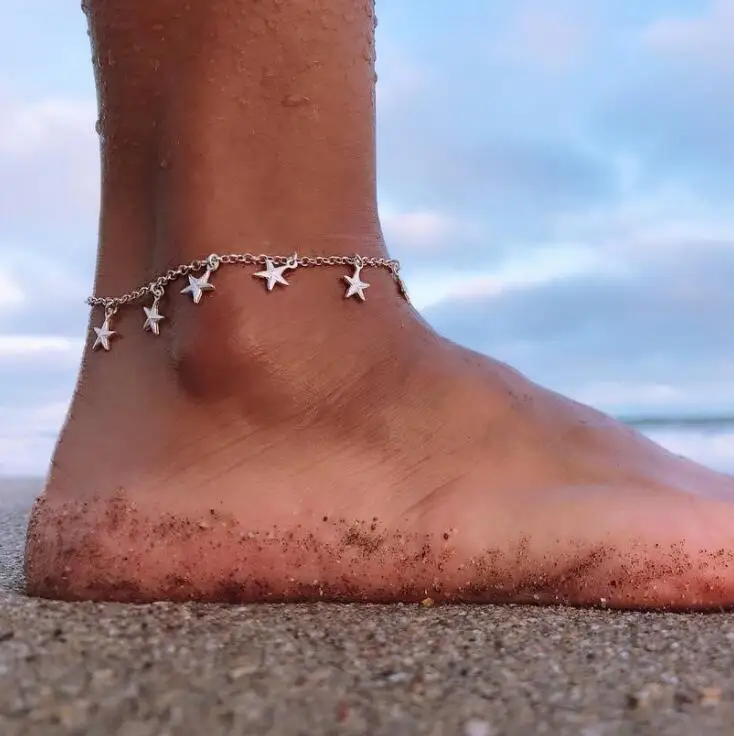 NS61 Brand Jewelry Fashion Anklet in Silver Color Beads Link Chains Foot Jewellery Star Charm Anklets for Women Metal Anelet NS61 Brand Jewelry Fashion Anklet in Silver Color Beads Link Chains Foot Jewellery Star Charm Anklets for Women Metal Anelet