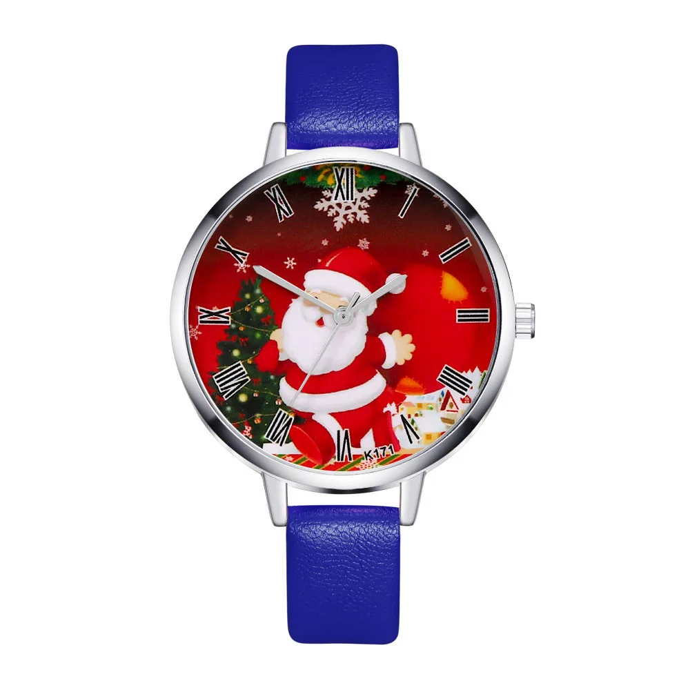 Рождественские Женские часы Роскошные модные женские кварцевые кожаные Наручные часы рождественские подарки для детей часы Mujer relogio feminino - Цвет: Синий