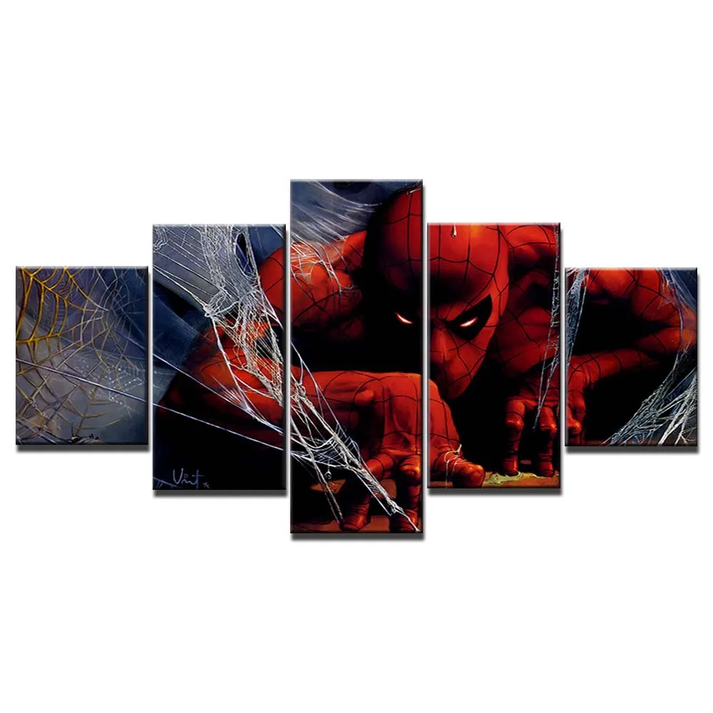 

Spider man Pictures 5 Panels Wall Art Painting on Canvas Home Decor Artwork Popular Canvas Pictures For Living Room
