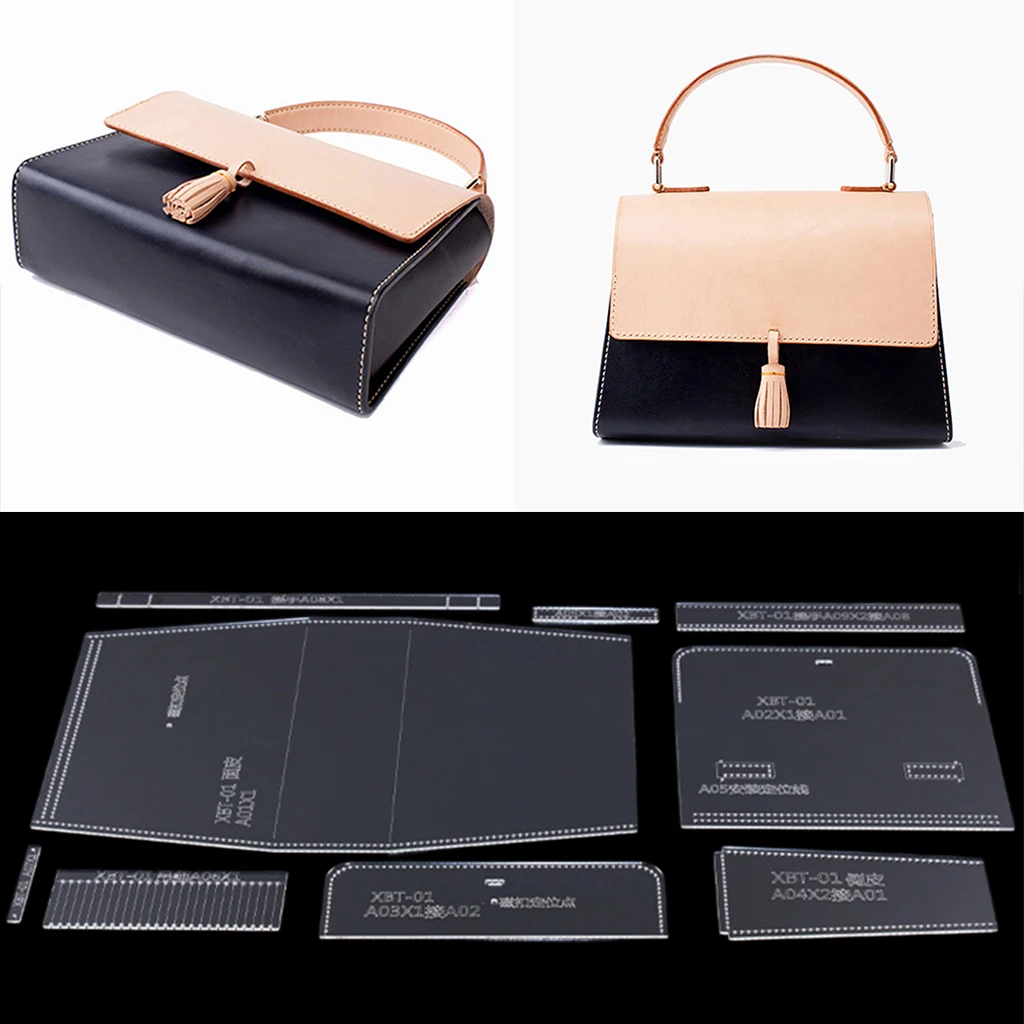 9pcs/set Handmade Acrylic Handbag Pattern Mould Stencil Template Set Leather Handcrafts