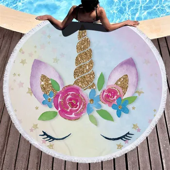 

SOFTBATFY Unicorn Lover Thick Terry Round Beach Towel with Tassel Yoga Mat Beach Cover up Dropshipping