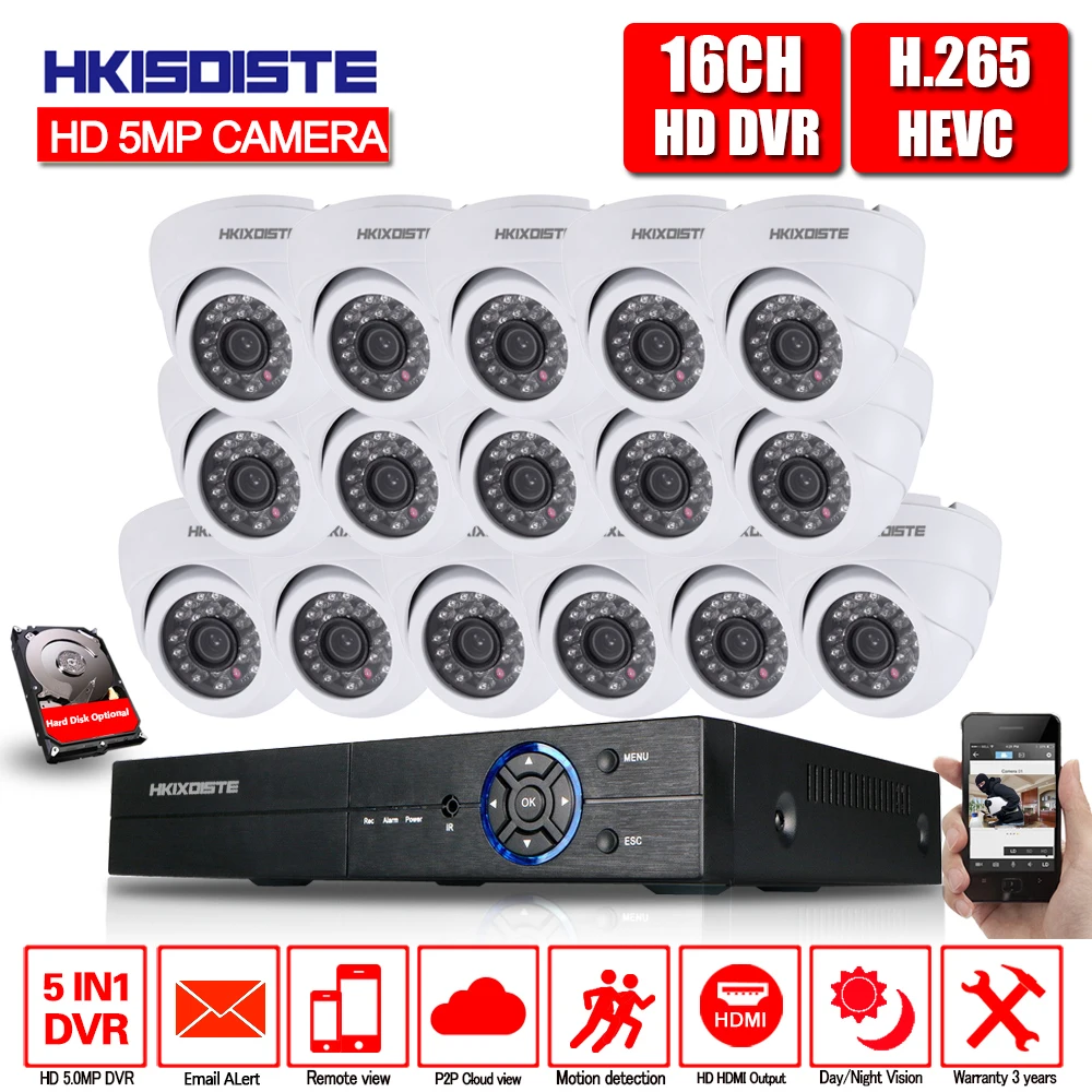 

24PCS Infrared Leds H.265 Kit DVR 16CH 5MP Home CCTV Camera System 16PCS 5.0MP Security Camera Indoor Video surveillance