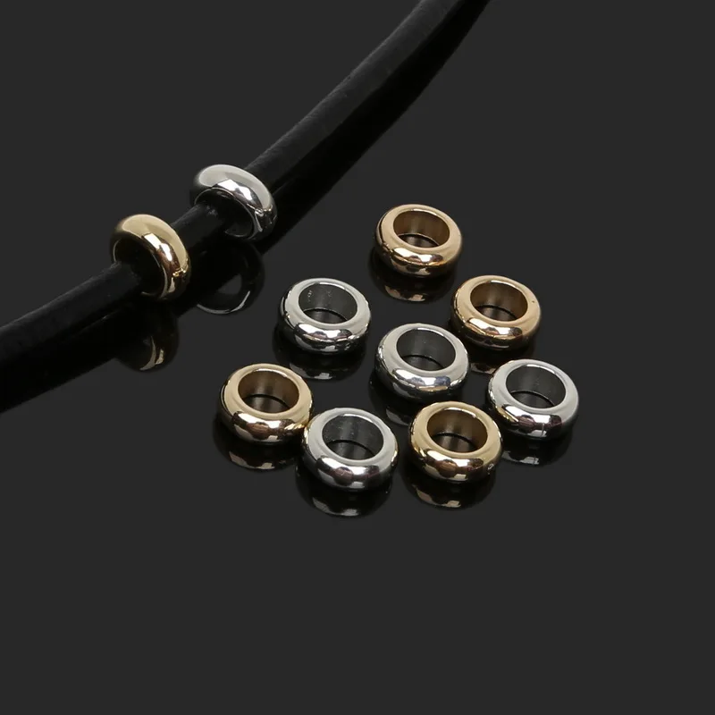 

Wholesale 50pcs Gold/Rhodium/Gunmetal Plated Plastic CCB Round Loose Spacer Beads European Big Hole Bead For DIY charms Bracelet