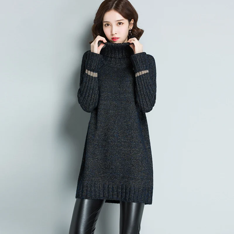 

Autumn Winter Knitted Turtleneck Long Sleeve Women Sweater Loose Pullover Top Warm Plus Size Elastic Knitted Sweater Jumper Q663