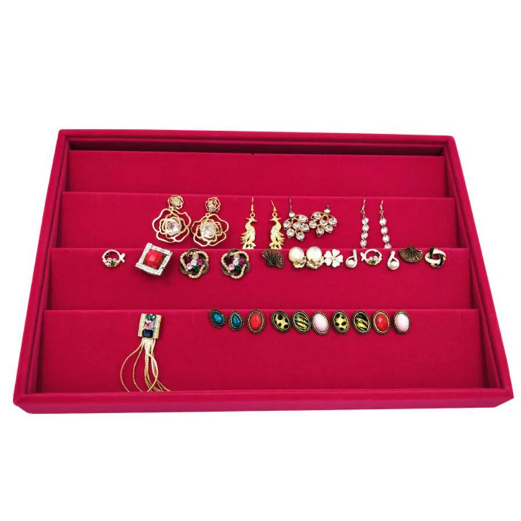  Rose Pink Velvet Jewelry Display Organizer Box Tray Showcase For Pendant Earring Necklace 12/24/30 Grids