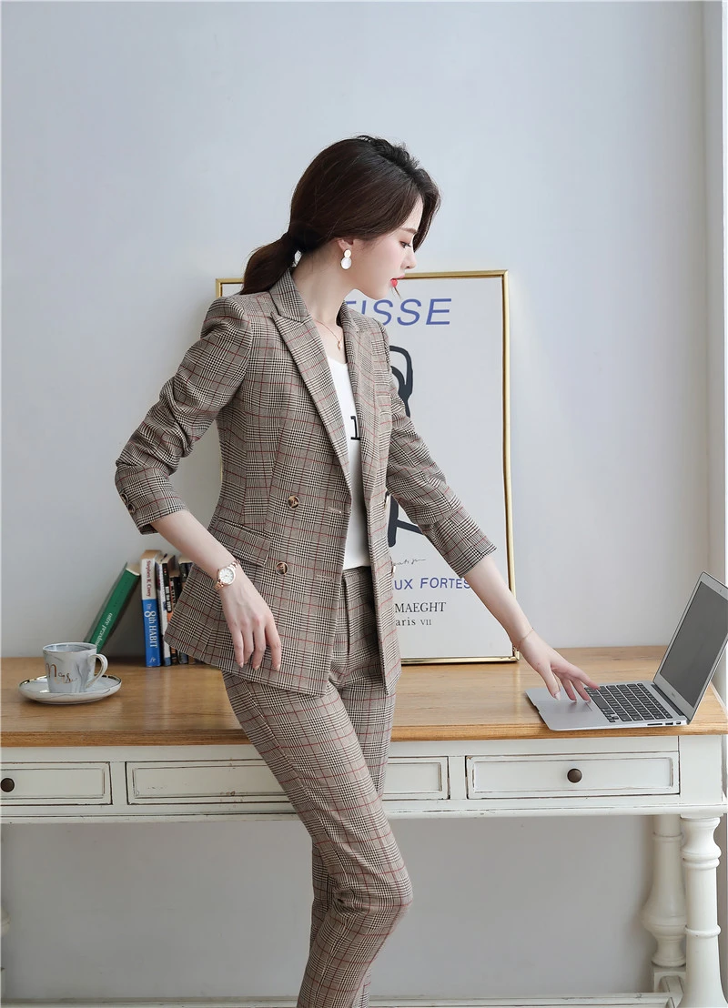 

Formal Women Business Suits With Jackets and Pencil Pants Uniform Styles Ladies Office Work Wear Female Pantsuits Trousers Sets