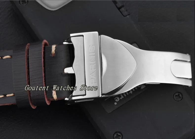  43mm Parnis Sapphire Glass White Dial Mechanical Stainless Steel Case Automatic Men's Watch