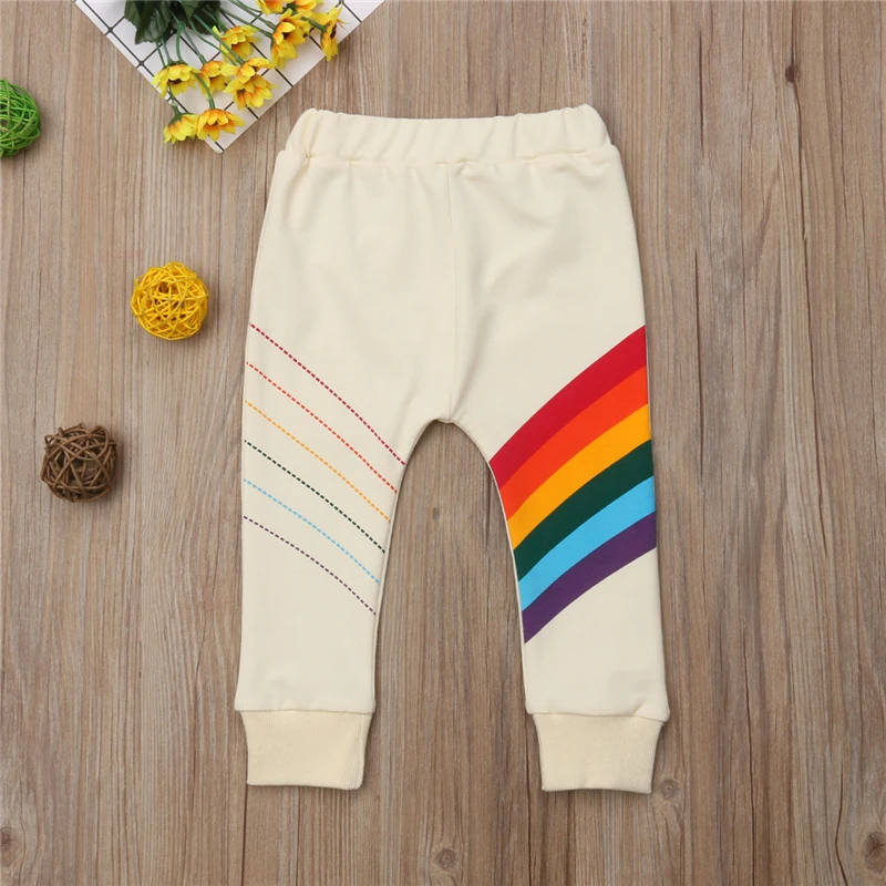 

New Arrival Children High Waist Pants Rainbow Striped Toddler Kids Baby Boy Girl Long Casual Pants Cotton Trousers