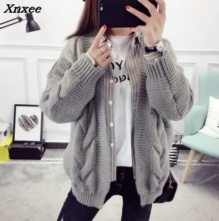 2018 Women Sweater Tops Vintage Ladies Cardigans White Pull Femme Winter Casual Sweater Xnxee