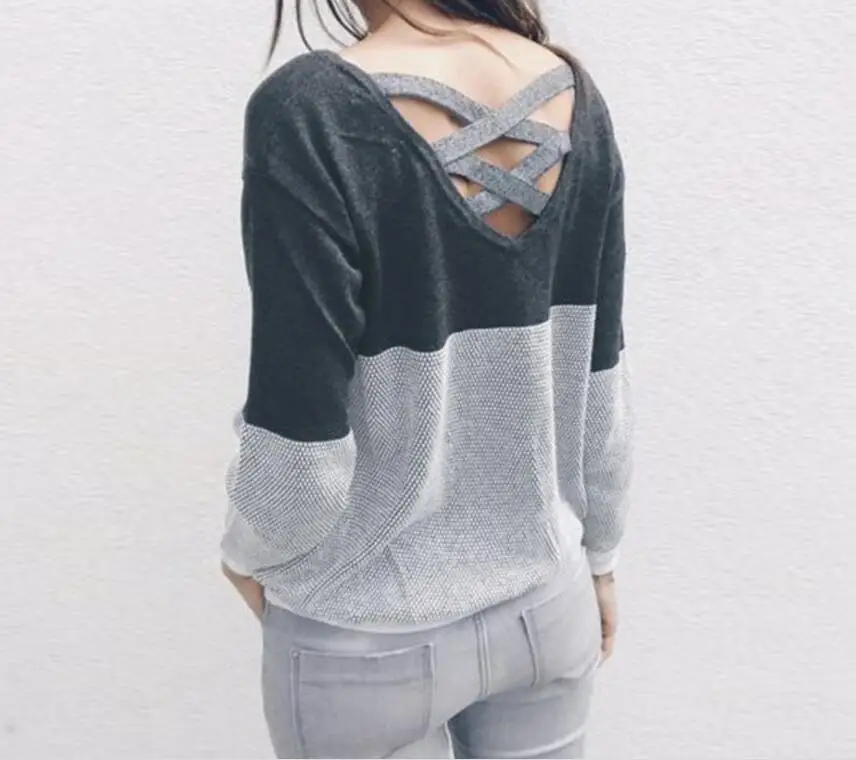 Winter Sweaters Women 2018 Fashion Casual Loose Jumpers Korean Pullovers Knitting Pullovers Patchwork V Neck Hollow Out Sweater