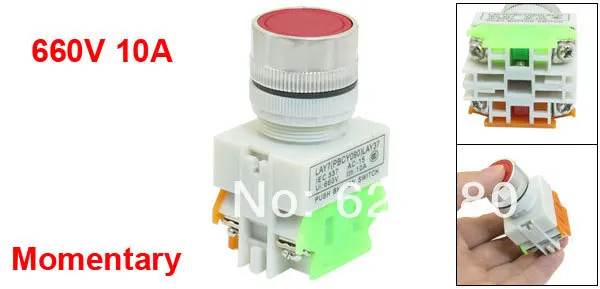 AC 660V 10A DPST 4 Винтовые клеммы Красный знак сигнала Мгновенный без блокировки