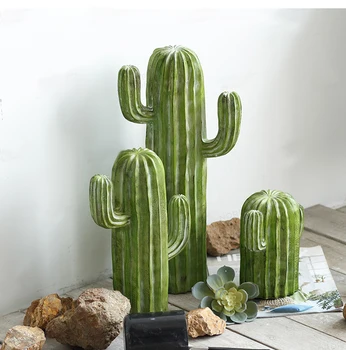 

Modern Creative 42Cm Hight Green Plant Cactus Statue Home Decor Crafts Room Decoration Objects Office Resin Figurines Gifts