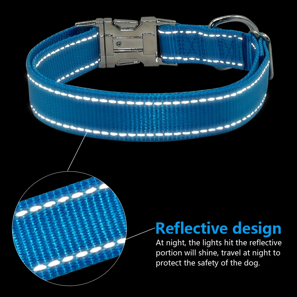 Светоотражающий Выгравированный ошейник для собак, нейлоновые персонализированные безопасные ошейники с металлической регулируемой пряжкой для маленьких и средних домашних животных
