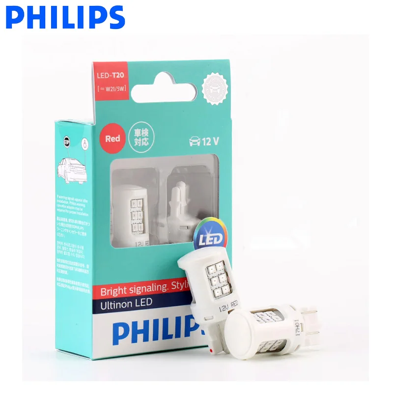 Philips светодиодный W21/5 Вт T20 7443 Ultinon 11066ULR красный цвет автомобильные указатели