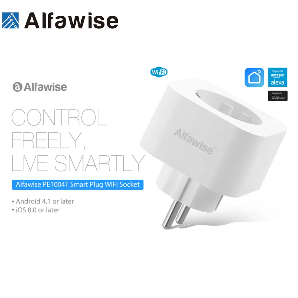 Смарт разъем Alfawise PE1004T мини Розетка WiFi штепсельная вилка европейского стандарта