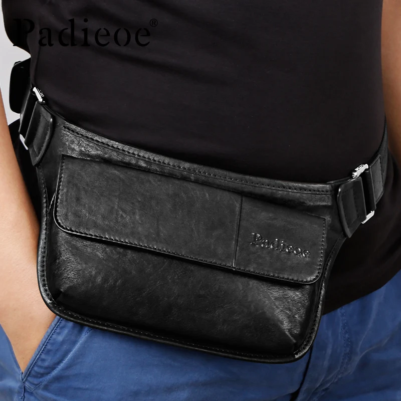 Padieoe Высокое качество Мужская поясная сумка из натуральной кожи для денег мобильный телефон Мужская мода Регулируемый ремень поясная сумка