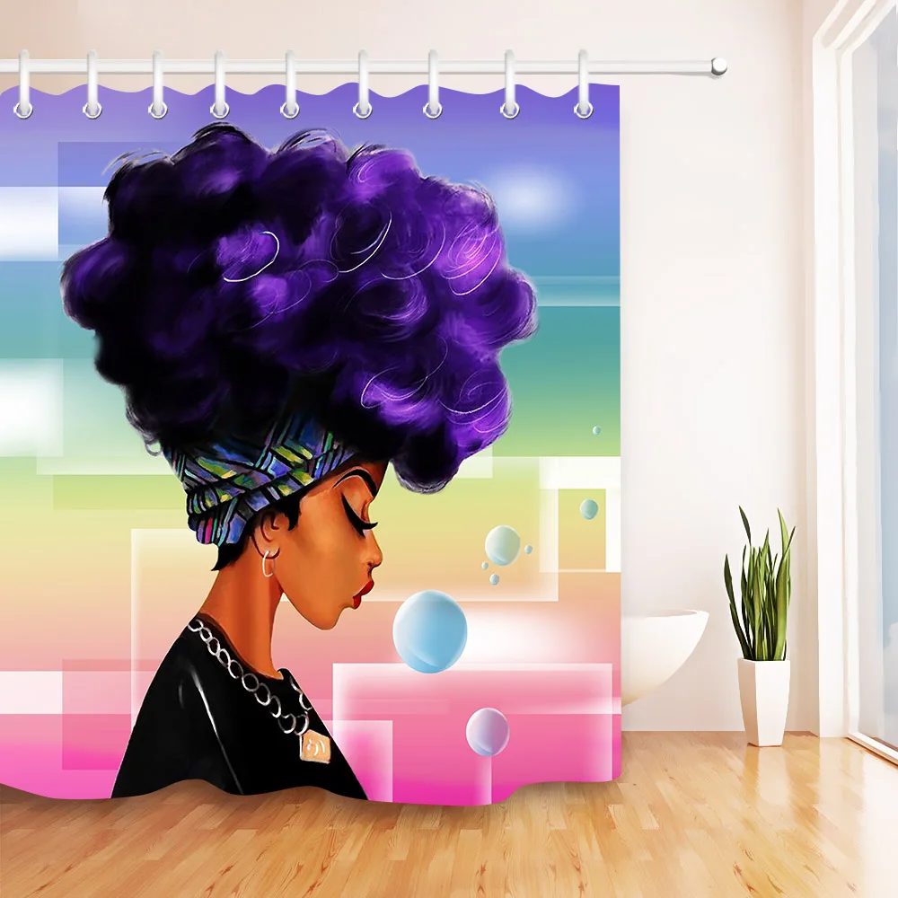 Afro African American Black Woman Waterproof Fabric Shower Curtain Bathroom Set Afro African American Black Woman Waterproof Fabric Shower Curtain Bathroom Set