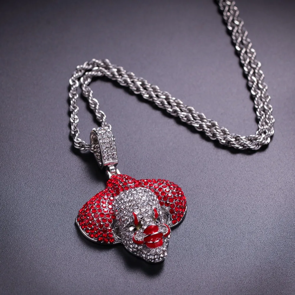 Men Hip Hop Ice Out Bling Clown Pendants Necklaces Fashion popular pendant necklace Hiphop Rapper Jewelry Gifts