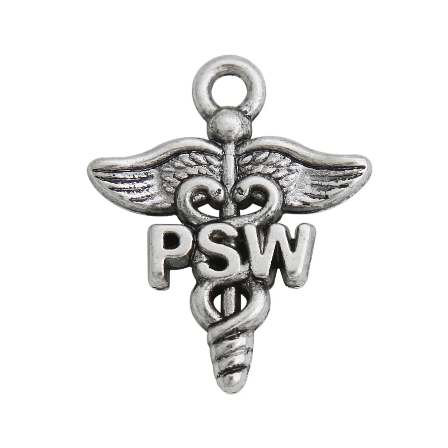 

RAINXTAR Fashion Antique Silver Color Alloy Personal Support Worker Charms Medical PSW Charms 19*23mm 50pcs AAC1553