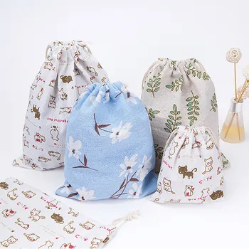 

hot sale drawstring bag women unique Printed Cotton And Linen Travel Drawstring Storage Bag Drawstring Small Size