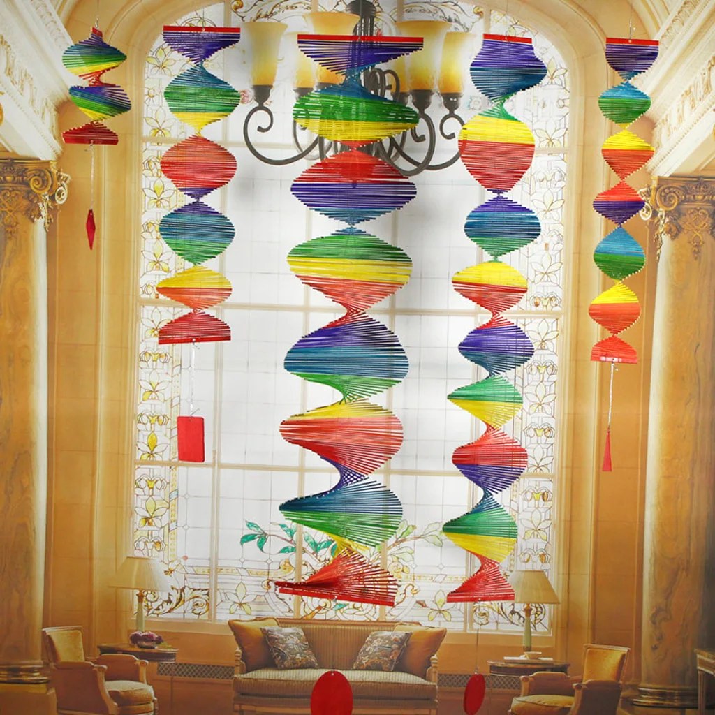 Rainbow Color Spiral Wind Garden Park Tent Charm Hanging Spinner 5 Size 