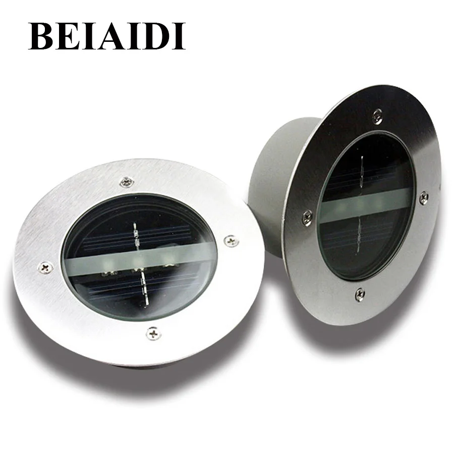 

BEIAIDI 3PCS Solar LED Underground Buried Light Stainless Steel Outdoor Solar Floor Ground Light Pathway Landscape Deck Light