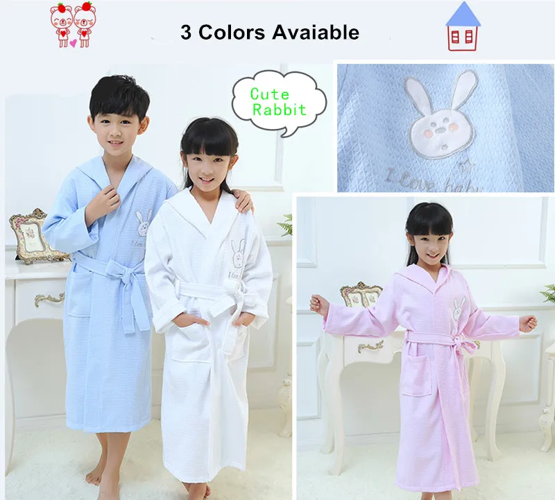 Child Bathrobe Sleepwear Robe Cotton Waffle  Roupao 8